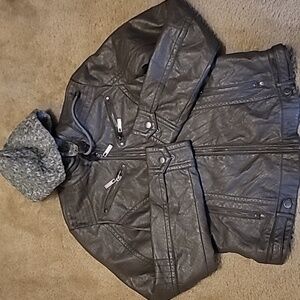 J2 Jou Jou Juniors' Faux-Leather Knit-Hood Jacket